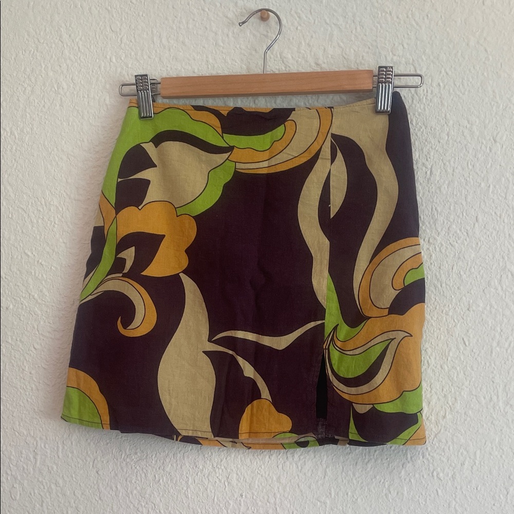 Urban Outfitters A-Line Skirt in Green, Orange, and Brown